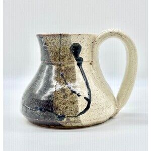 Handmade, studio art pottery beige brown speckled glaze pitcher or creamer